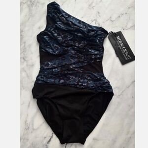 Miraclesuit Nwt One Shoulder Jena Titania Shirring Slimming 1 Piece Swim Suit 6